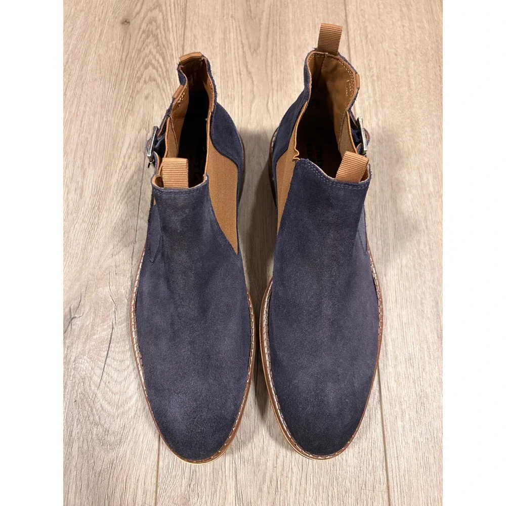 Vintage Foundry Co Mens Navy Blue Suede Monk Strap Chelsea Boots Size 9 Lug Sole